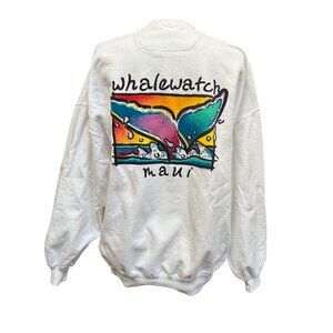 Vintage Hawaii Maui Whale Watch Sweatshirt Graphic White Cotton Blend Size XL